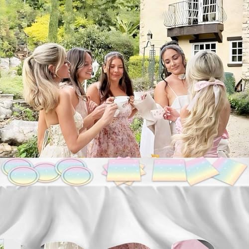 Egami 40pcs Pastel Birthday Supplies,include 20 Dessert plate and 20 Napkin,Rainbow Party Plate Napkin Set,Used for Rainbow Party Decoration - Image 5
