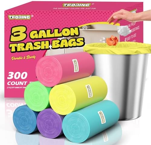 Small 3 Gallon Trash Bags Unscented, 0.78 Mil, Colored, 300 Count by TFORING%C2%AE