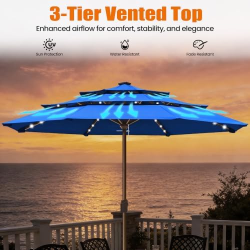 EliteShade USA 10-Year-Non-Fading 10ft 3-Tier Market Patio Umbrella, Commercial Table Umbrella with 80 Solar LED Lights, Crank Open, Windproof & UPF 50+ UV Protection for Garden, Deck, Pool, Backyard, No Tilt, Royal Blue - Image 6