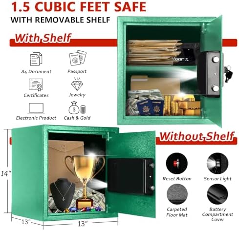 Voncabay Money Safe Box for Home with Digital Keypad, 1.5 Cu. Ft., Green - Image 2