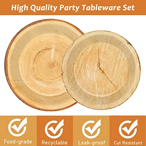 Wiooffen 96 PCS Brown Paper Tableware Set - Rustic Wood Tree Party Supplies for 24 Guests, Includes Plates, Forks, Napkins for Camping, Hunting Theme - Image 4