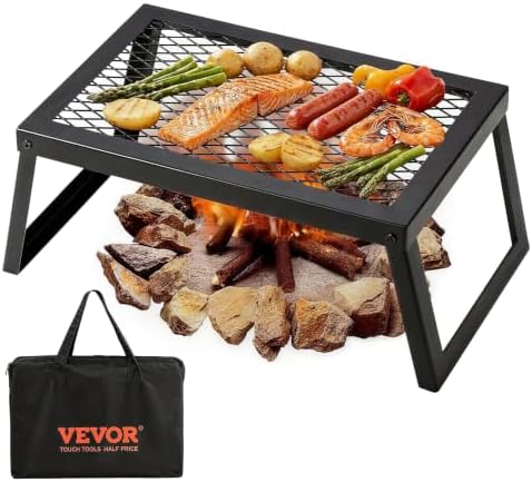 VEVOR Folding Campfire Grill, 18" Portable Camping Grates Over Fire Pit, Heavy Duty Steel Mesh Grate, Camp Fire Cooking Equipment with Legs Carrying Bag, Grilling Rack for Outdoor Open Flame Cooking by VEVOR