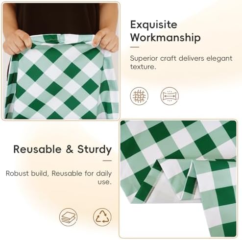 SquarePie 6FT Picnic Table Cover with Bench Covers, 3 Pack, Green Checkered - Image 3