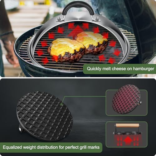 Griddle Accessories for Blackstone, Commercial Grade 12 Inch Heavy Duty Round Melting Dome with 7" Round Cast Iron Grill Burger Bacon Press, Perfect for Blackstone Camp Chef Flat Top Griddle Grill - Image 4