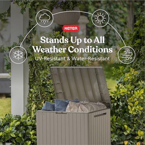 Keter City 30 Gal Outdoor Storage Box and Patio Side Table - Image 3
