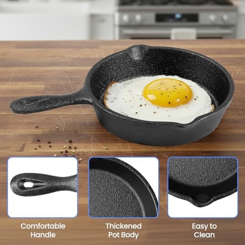4 Pack Mini Cast Iron Skillets with Handle, 4 Inch Black - Image 4