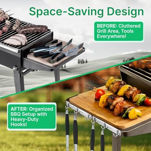 Grill Hooks for Utensils, Heavy Duty BBQ Utensil Rack with Screws - 2 Pcs - Image 5