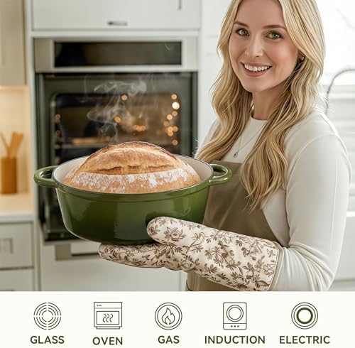 Oval Dutch Oven for Bread Baking, 4.5 Quart Non Stick Enameled Cast Iron Dutch Oven Pot with Lid, Oven Safe Oval Casserole with Lid up to 500°F for Baking, Braising, Stews, Roasting, Golden Green - Image 6