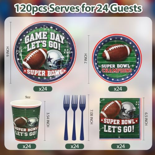 Football Paper Plates and Napkins 120Pcs Football Party Supplies Serves 24 - Image 3