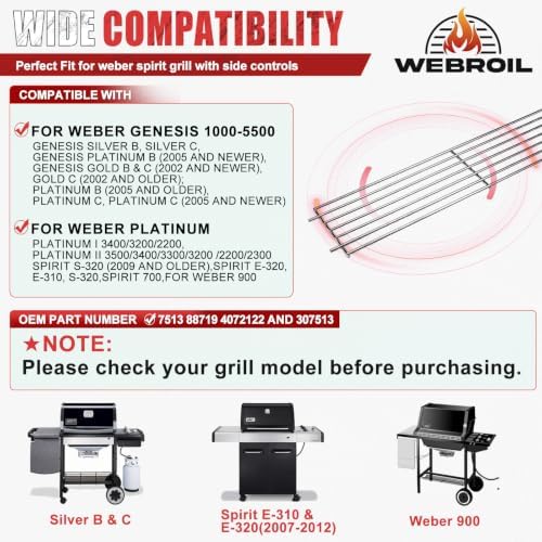 7513 88719 Grill Warming Rack for Weber Genesis 1000-5500 Silver & Gold B/C - Image 2