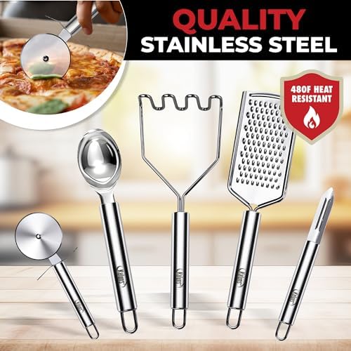 Kaluns 50 PCS Silicone Kitchen Utensils Set Complete Kitchen Set - 800°F Heat Resistant Non-Stick Premium Silicone Cooking Utensils W Wooden Handles - Can Opener, Masher, Turner, Silicone Spatula Set - Image 7