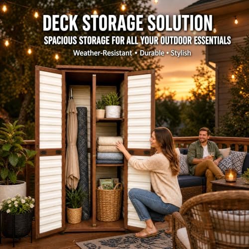 Waterproof Outdoor Storage Cabinet, 69" Tall Fir Wood Vertical Tool Shed - Image 2