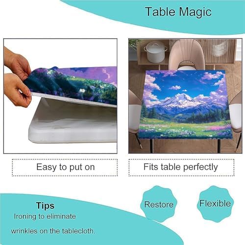 Fitted Tablecloths, Mountain Majesty Pattern Printed on Stain Resistant Picnic Table Covers with Elastic, Great for Outdoor Picnics Patio Lunch, Fit for 40" x 40" Square Tables - Image 3