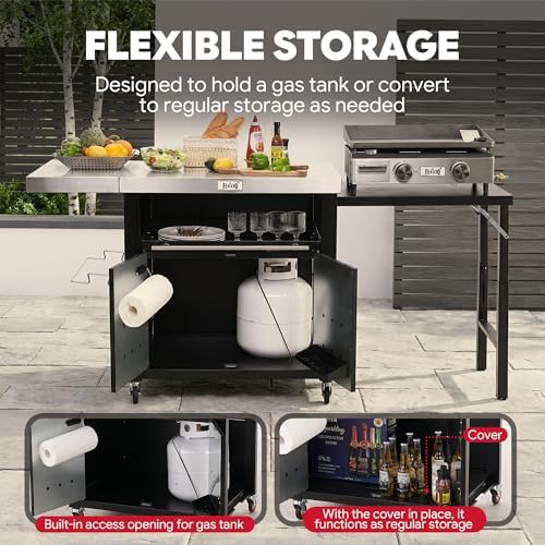 Feasto Outdoor Kitchen Island with Cabinet, 74” x 26” Rolling Grill Table - Image 6