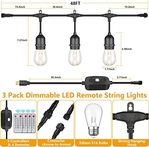 Mlambert 144FT(3x48FT) 3 Colors LED Outdoor String Light with Remote, Black - Image 5