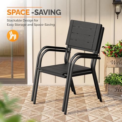 VINGLI Outdoor Patio Dining Chairs, Stackable HDPE All-Weather Arm Chairs, Weatherproof Outdoor Seating for Garden, Backyard, Poolside, Balcony,Black (4 Pack) - Image 5