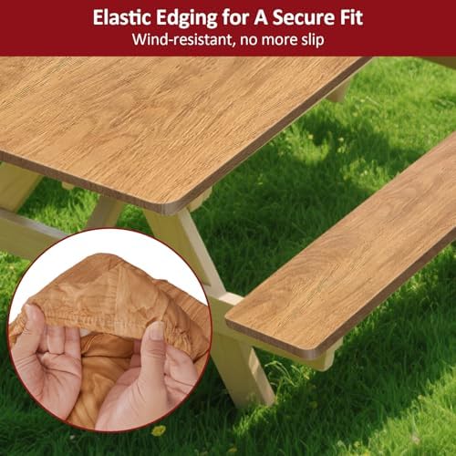 6ft 72in Picnic Table and Bench Cover, 3 Pack, Wood Grain - Image 4