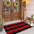 OJIA Christmas Front Door Mat 24"x51" Red Plaid Welcome Mat Front Porch Rug by OJIA