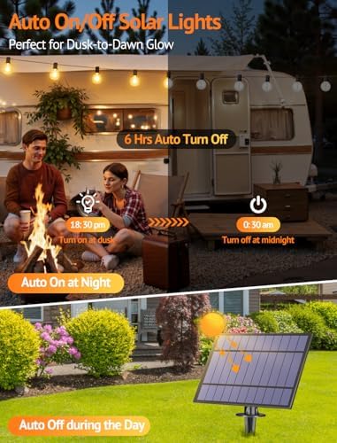 Larkvue 50FT(2x25FT) Solar String Lights with Remote, 20+2 G40 Bulbs, Black - Image 4