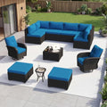 Aoxun 12 Piece Outdoor Patio Furniture Set with Coffee Table, Wicker Rattan Outdoor Furniture with High Back Swivel Rocker Chairs, Outdoor Conversation Set with Thick Cushion & Ottoman, Peacock Blue by Aoxun