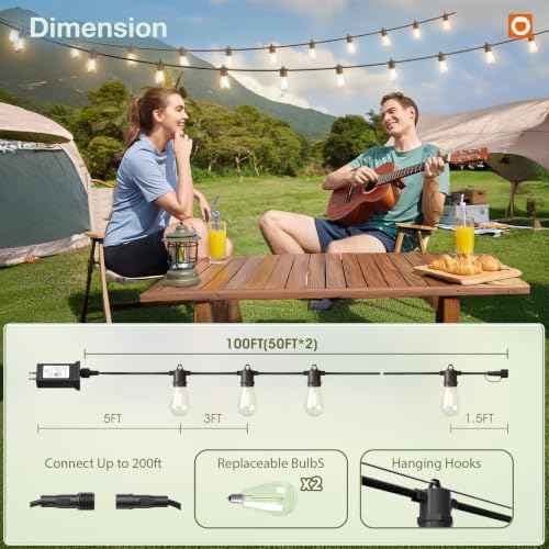 addlon 100FT Outdoor String Lights LED with Remote Dimmable Waterproof - Image 5