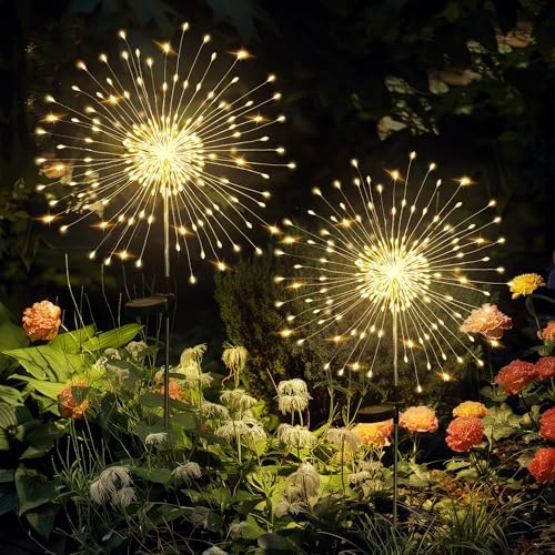GIGALUMI 2 Pack Solar Firework Lights Outdoor, Garden Decor, Warm White by GIGALUMI