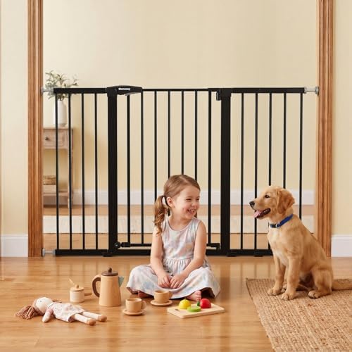 Mumeasy 36" Extra Tall Baby Gate for Doorways, 29.7"-57" Extra Wide Dog Gate for Stairs, Pressure Mounted Auto Close Pet Safety Gate with Easy Walk Thru Door, Large Indoor Child Gate for House, Black by Mumeasy-FocusonBabyPetSafetyGate