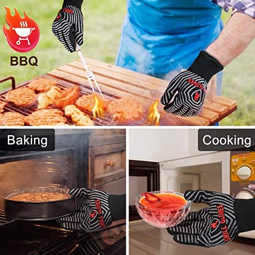 QUWIN BBQ Gloves, 1472°F Heat Resistant Grilling Gloves Silicone Non-Slip Oven Mitts, Kitchen Gloves for BBQ, Grilling, Cooking, Baking(One Size Fits Most, Black)- 1 Pair - Image 2