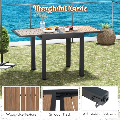 Tangkula 31.5"-63" Extendable Patio Dining Table, Aluminum Outdoor Dining Table for 4-6 People, L-Shaped Brace Included for Fixation, Space-Saving Expandable Table for Garden, Porch, Yard, Poolside - Image 6