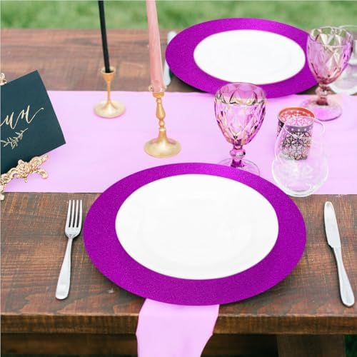 50 PCS Purple Paper Placemats Round Place Mat Glitter Disposable Paper Charger Doilies Tablemats for Birthday Wedding Halloween Banquet Party Dinner Table Decor(13x13inch) - Image 5