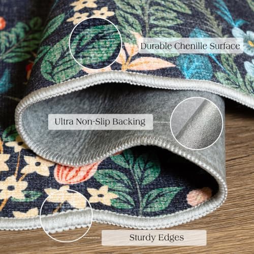 Front Door Mat Indoor Outside Entrance - 2x3 Dark Navy Floral Rug - Image 3