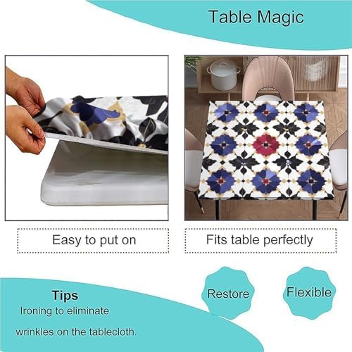 Tablecloth Elastic Fitted, Moroccan Trellis Pattern Printed on Stain Resistant Patio Dining Table Cover, Use for Weddings Baby Showers Events, Fit for 42" x 42" Square Tables - Image 3