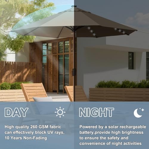 EliteShade USA 10-Year-Non-Fading 10ft Market Patio Umbrella, Commercial Grade Table Sun Umbrella with 80 Solar LED Lights, Crank Open, Windproof & UPF 50+ UV Protection for Garden, Deck, Pool, Backyard, No Tilt, Mushroom - Image 5