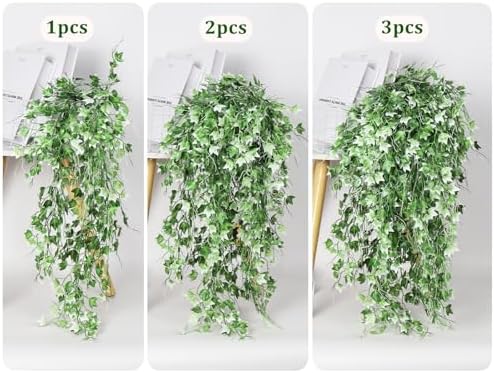 RECUTMS Artificial Hanging Plant Faux Ivy Vine with White UV Resistant Leaf - Image 3