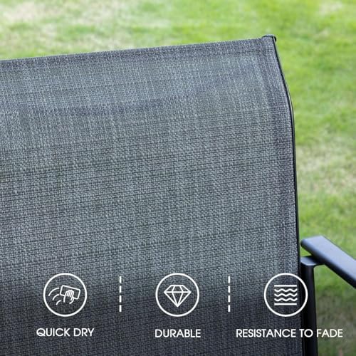 VICLLAX 5 Pieces Patio Dining Set for 4, Outdoor Furniture Set Includes 40.7" Round Patio Table and 4 Patio Stackable Chairs, Black Tabletop and Grey Fabric - Image 6
