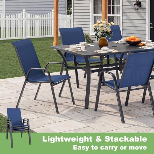 Outdoor Dining Set for 6, Metal Table and Stackable Chairs - Image 4