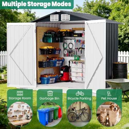 6x4 FT Outdoor Storage Shed, Weatherproof Garden Shed with Lockable Double Doors, Sloped Roof & Ventilation for Backyard, Patio, Poolside - Image 4