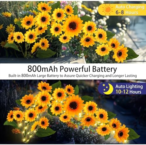 Solar Garden Lights Outdoor, Solar Sunflower Lights with 46 Lifelike Sunflower, Waterproof 90 Bright LED Fall Flowers Garden Decor for Patio Flower Bed Yard, Gift for Mom (2 Pack) - Image 4