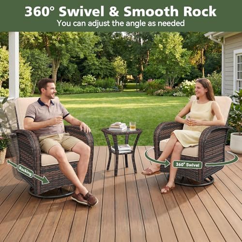 Aoxun 12 Piece Outdoor Patio Furniture Set with Coffee Table, Wicker Rattan Outdoor Furniture with High Back Swivel Rocker Chairs, Outdoor Conversation Set with Thick Cushion & Ottoman, Beige - Image 4