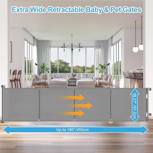 EZIGO 180 Inch Retractable Baby Gates, 41 Inch Extra Tall Retractable Gate - Image 2