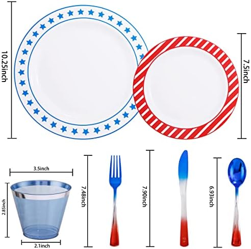 LIYH 180 Pcs 4th of July Plates - Red White and Blue Plastic Silverware & Patriotic Party Supplies Include Dinner & Dessert Platos, Forks, Knives, Spoons, Cups 4th of July Decorations - Image 2