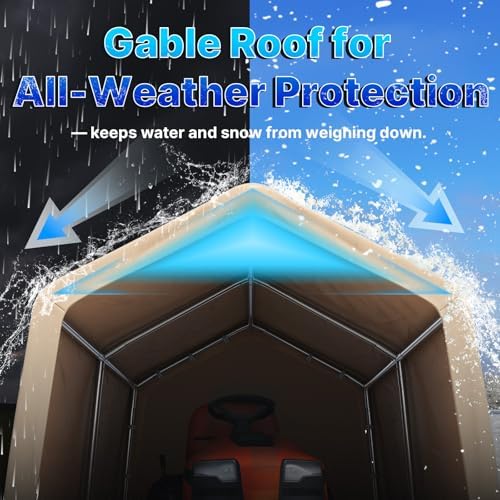 ADVANCE OUTDOOR 8x14 ft Steel Metal Peak Roof Portable Garage Shelter Storage Shed Carport for Motorcycle, Bike or Garden Tools with 2 Roll up Doors & Vents, Beige - Image 4