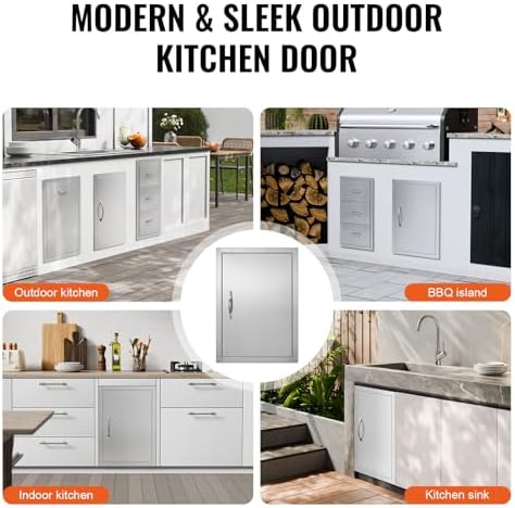 VEVOR BBQ Access Door, 17W x 24H Inch Single Outdoor Kitchen, Stainless Steel Flush Mount, Wall Vertical with Handle, for BBQ Island, Grilling Station, Outside Cabinet - Image 6