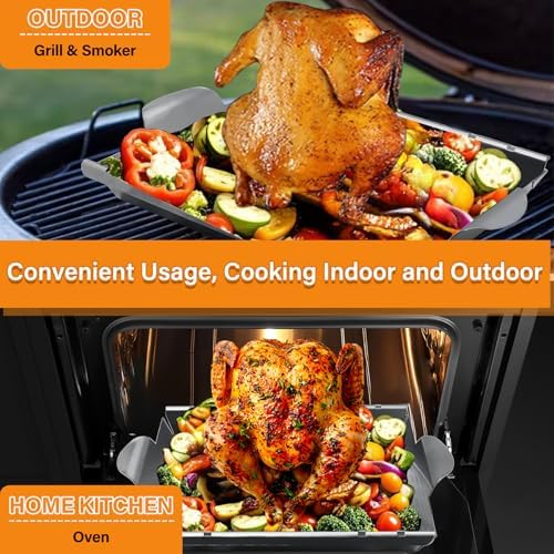 Upgraded Beer Can Chicken Holder for Grill Smoker Oven, Vertical Chicken Roaster Stand with Handle, Large Stainless Steel BBQ Barbecue Accessories, Indoor Outdoor Grill Rack Vegetables Grilling Basket - Image 5