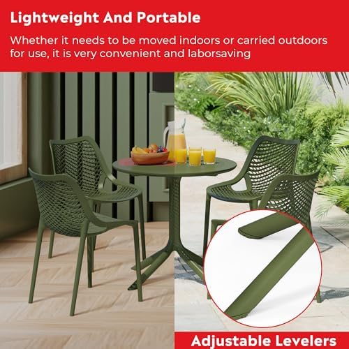 Costaelm Small Patio Table, Outdoor Round Dining Table, Weather Resistant Outside Table for Poolside Deck Lawn Garden Backyard, Olive Green - Image 5