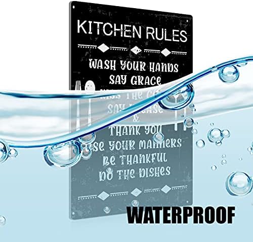 BEASTZHENG Funny Kitchen Rules Metal Tin Sign Wall Art Decor Vintage Sign for Home Cafe Bar Decor Gifts - Black - Image 3