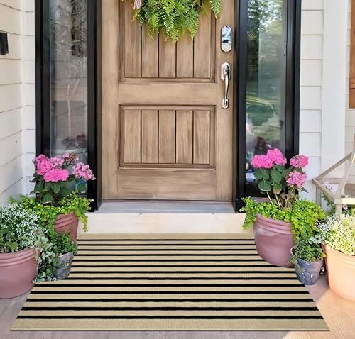 BUAGETUP Front Layered Door Mat 24"x35"Fall Striped Outdoor Rug Porch Decor - Image 5