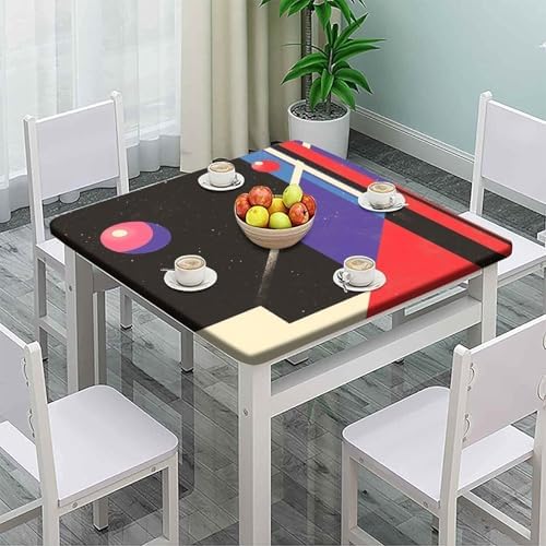 Fitted Square Tablecloth with Elastic Solid Color, Modern Minimalism Pattern Printed on Stain Resistant Bridge Table Covers, Use for Kitchen Balcony Cafe Dining, Fit for 42" x 42" Square Tables - Image 2