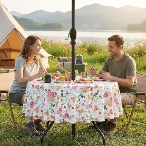 SquarePie 70 inch Round Outdoor Tablecloth with Umbrella Hole - Water Resistant SpillProof Patio Table Cover for Spring Summer Garden Camping Poolside Picnic BBQS, Rose Floral - Image 7