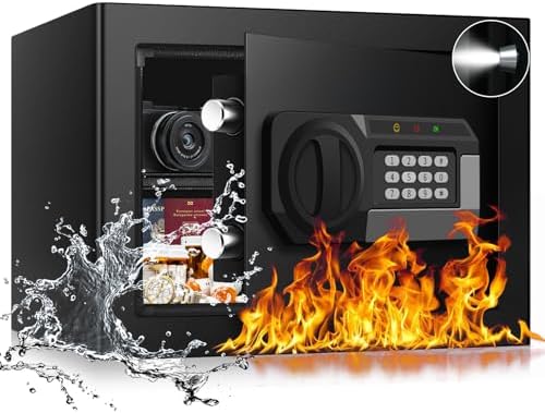 1.2 Cub Small Fireproof Safe for Home, Personal Fire Safe Box with Digital Keypad Key and Removable Shelf, Small Security Box for Money Firearm Medicine Valuables by HomeSafe
